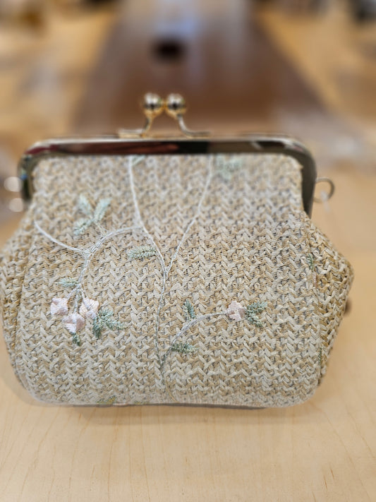 Straw Lace Women's Bag Woven Shoulder Bag with Gold Chain Crossbody