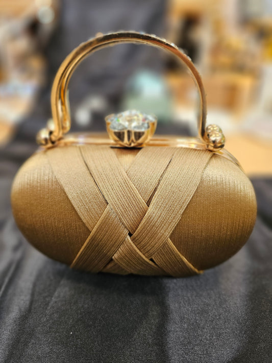 Gold Ellipse Ball Cloth Evening Bag - Clutch