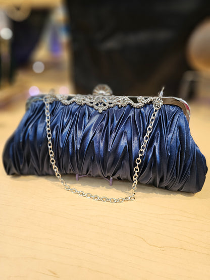 Blue Satin Clutch Bag