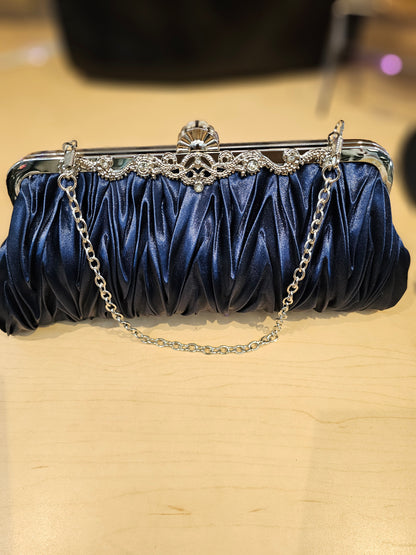 Blue Satin Clutch Bag