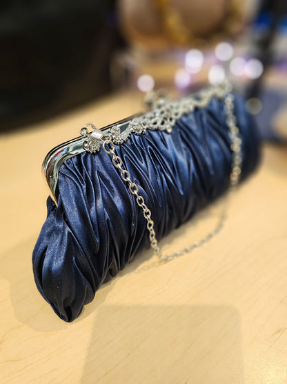 Blue Satin Clutch Bag