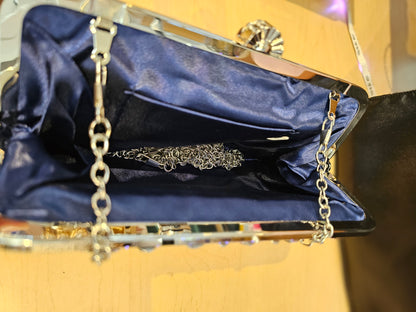 Blue Satin Clutch Bag