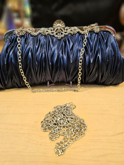 Blue Satin Clutch Bag