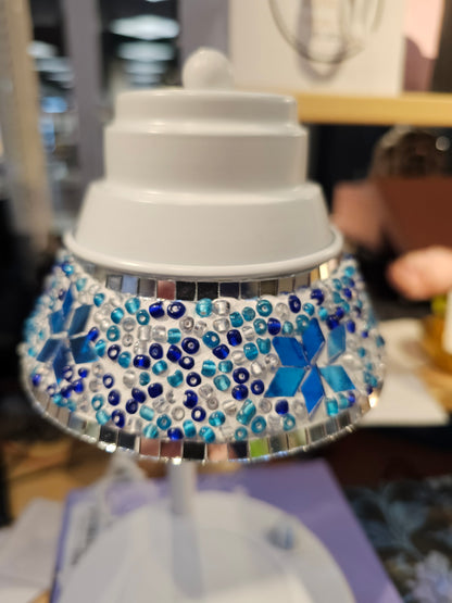 White and Blue Mosaic Candle Warmer with timer and brightness control