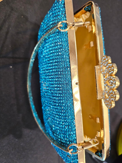 Blue Crown Rectangular Evening Bag - Clutch