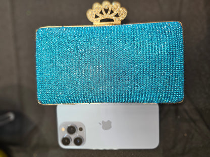 Blue Crown Rectangular Evening Bag - Clutch