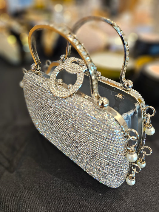 Silver Pearl Bundas Evening Bag - Clutch