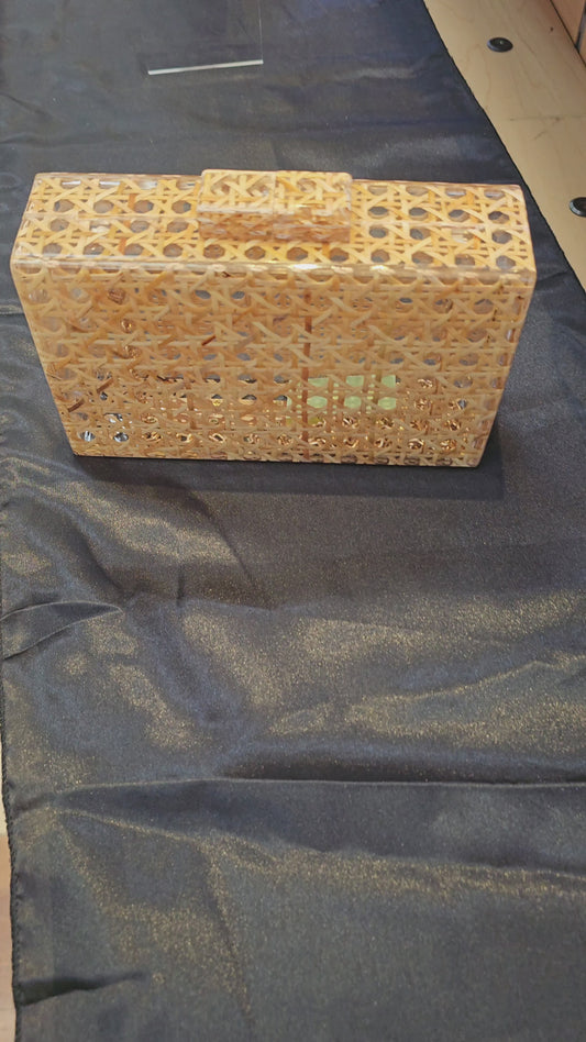 Brown Rattan Acrylic Box Clutch