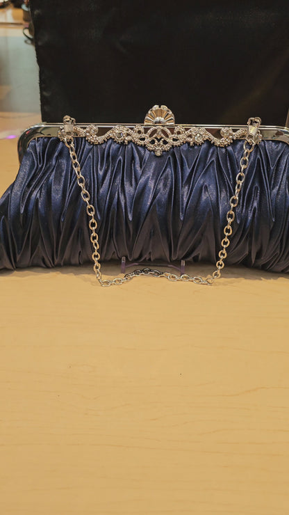 Blue Satin Clutch Bag