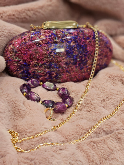 Purple Galaxy Pearl Shell Hard Clutch